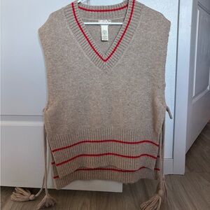 Free People Tan and Red Sweater Vest